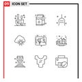 Pictogram Set of 9 Simple Outlines of advertising, sun, superstition, spring, cloud