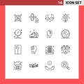 Pictogram Set of 16 Simple Outlines of alarm, cleaning, glasses, mirror, flower Royalty Free Stock Photo