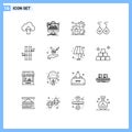 Pictogram Set of 16 Simple Outlines of bamboo, love, processing, earing, team