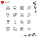 Outline Pack of 16 Universal Symbols of bulb, music, building, cloud, city