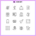 Pictogram Set of 16 Simple Outlines of christmas, graph, hat, file, document Royalty Free Stock Photo