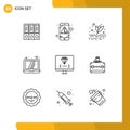 Pictogram Set of 9 Simple Outlines of coding, laptop, mobile, computer, farming