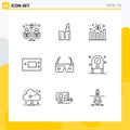 Pictogram Set of 9 Simple Outlines of computing, technology, increase, products, electronics