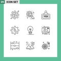 Pictogram Set of 9 Simple Outlines of definnig, productivity, board, production, gear Royalty Free Stock Photo