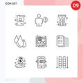 Pictogram Set of 9 Simple Outlines of ecommerce, science, back to school, learn, biology