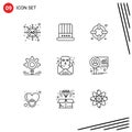 Pictogram Set of 9 Simple Outlines of email, communication, life, chat, search