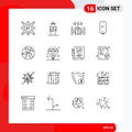 Pictogram Set of 16 Simple Outlines of global, charging, home, mobile, phone