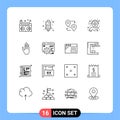 Pictogram Set of 16 Simple Outlines of hand, medicine, location, healthcare, care