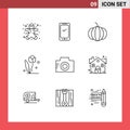 Pictogram Set of 9 Simple Outlines of image, rose, iphone, nature, floral