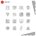 16 Thematic Vector Outlines and Editable Symbols of jewel, wedding, cube, heart, popcone