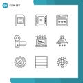 User Interface Pack of 9 Basic Outlines of laptop, systems, seo, gadgets, devices
