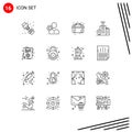 Pictogram Set of 16 Simple Outlines of location, building, personal, system, plumber