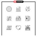 Outline Pack of 9 Universal Symbols of player, media, celebration, money, messages