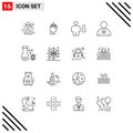 Pictogram Set of 16 Simple Outlines of science, atom, body, heart, favorite