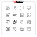 Pictogram Set of 16 Simple Outlines of travel, news, media, blog, display