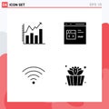 Pictogram Set of 4 Simple Solid Glyphs of analysis, connection, chart, develop, wifi