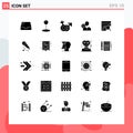 Pictogram Set of 25 Simple Solid Glyphs of analysis, profile, male, personal, gear