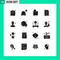 Pictogram Set of 16 Simple Solid Glyphs of athlete, pencil, gps, box, route