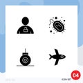 Pictogram Set of 4 Simple Solid Glyphs of avatar, bathyscaph, padlock, disease, submarine Royalty Free Stock Photo