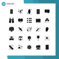 Pictogram Set of 25 Simple Solid Glyphs of binoculars, love, boat, like, weather