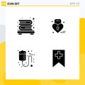 4 Thematic Vector Solid Glyphs and Editable Symbols of bookcase, medical, louck, weding, health