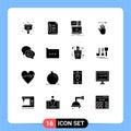 Pictogram Set of 16 Simple Solid Glyphs of chat, up, computer, hand cursor, technology