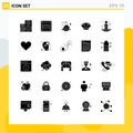 Pictogram Set of 25 Simple Solid Glyphs of chinese, flower, e, thanks day, food