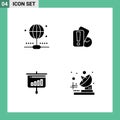 Pictogram Set of 4 Simple Solid Glyphs of connection, sales, card, referee, graph