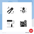 Pictogram Set of 4 Simple Solid Glyphs of construction, development, tool, rose, programing