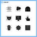 Pictogram Set of 9 Simple Solid Glyphs of content, love, fathers day, heart, mosque