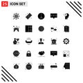 Pictogram Set of 25 Simple Solid Glyphs of costs, account, tickets, message, bubble