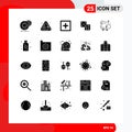 Pictogram Set of 25 Simple Solid Glyphs of crowd funding, gaming, waste, dice, question