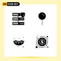 Pictogram Set of 4 Simple Solid Glyphs of data, sweet, security, pointer, budget