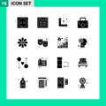Pictogram Set of 16 Simple Solid Glyphs of design, global, website, logistic, bag