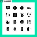 Pictogram Set of 16 Simple Solid Glyphs of devices, computers, coin, van, ice cream