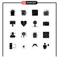 Pictogram Set of 16 Simple Solid Glyphs of ear, board, logistic, advertising, box