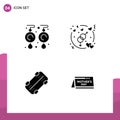 Pictogram Set of 4 Simple Solid Glyphs of earrings, skateboard, jewelry, love, calendar