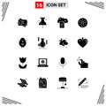 Pictogram Set of 16 Simple Solid Glyphs of easter, fan, digital storage, medical, radiation