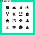 Pictogram Set of 16 Simple Solid Glyphs of entrepreneur, business, empty, rocket, supplies