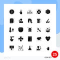 Pictogram Set of 25 Simple Solid Glyphs of father, rosebud, lunch, rose, heart