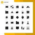 Pictogram Set of 25 Simple Solid Glyphs of festival, deepavali, document, deepam, protection Royalty Free Stock Photo