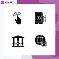 Pictogram Set of 4 Simple Solid Glyphs of finger, decapitate, interface, mobile, killer Royalty Free Stock Photo