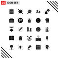 Pictogram Set of 25 Simple Solid Glyphs of hospital, love, graph magnifying, man, send