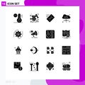 Pictogram Set of 16 Simple Solid Glyphs of money, setting, mail, gear, computing