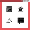 Pictogram Set of 4 Simple Solid Glyphs of network, house, security, cancer, hammer