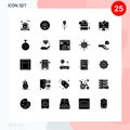 Pictogram Set of 25 Simple Solid Glyphs of paper, paper, travel, type writer, level