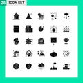 Pictogram Set of 25 Simple Solid Glyphs of power tools, drill, checkout, exparimant physics, physics