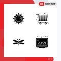 Pictogram Set of 4 Simple Solid Glyphs of sun, dragons, spring, cart, spring Royalty Free Stock Photo