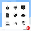 Pictogram Set of 9 Simple Solid Glyphs of tag, education, altering image, text, photo retouching