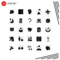 Pictogram Set of 25 Simple Solid Glyphs of transport, landing, future, flight, mountain